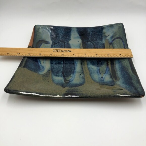 Vintage Clay Pottery Square Decorative Square Plate Abstract Art Contemporary - Picture 9 of 10